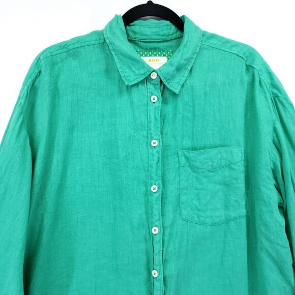 Maeve by Anthropologie Pure Linen Cate Button Down Shirt Solid Green Size Medium - Picture 3 of 14